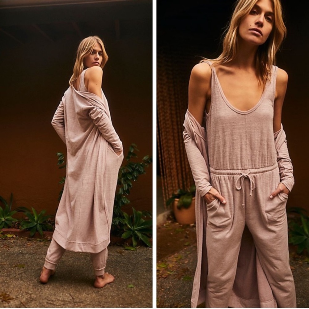 Free People Dusty Rose Sleeveless Jumpsuit with Long Cardigan